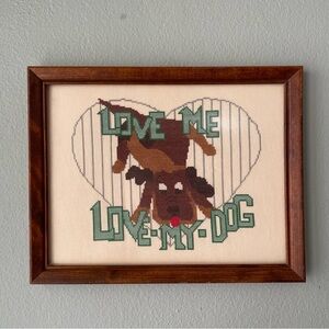 Vintage “Love Me, Love My Dog” Embroidered Framed Picture